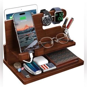 Wood Phone Docking Station Nightstand Organizer Charging Cell Phone Stand